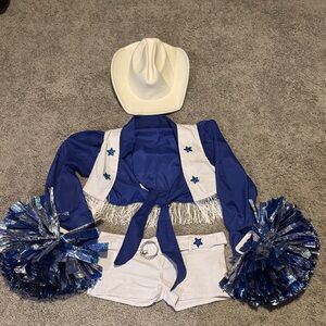 Dallas Cowboys Cheerleader Dance Costume with Metallic Poms and Star Cowboys Hat